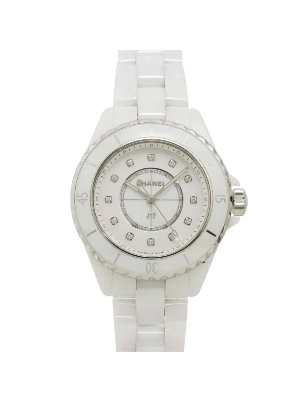 Chanel 33 Diamond Watch White Shell Ceramic Quartz